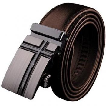 Panegy - Cinturón de Piel Cuero con Hebilla Automática Para Hombres - Marrón - 115cm