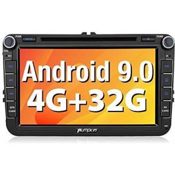 Pumpkin Android 9.0 Radio para VW con DVD, Autoradio 2 DIN GPS de 4GB + 32GB soporta Control Volante, Bluetooth, Mirror-Link, USB, WiFi, con 8 Pantalla Táctil