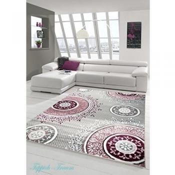 Traum Alfombra de diseño contemporáneo alfombra alfombra clásico patrón adornos circulares en crema gris lavanda rosa Größe 200 x 290 cm