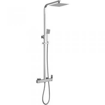 Columna de Ducha Monomando Cromada Valaz Serie Segura - Ahorro de Agua, Instalación Fácil, Inoxidable, Longitud 80-120 cm, Rociador 20 cm
