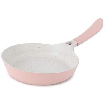 Sartén de Aluminio Fundido con Asa de Baquelita 24cm Rosa Pastel, apta para todo tipo de cocinas, resistente y duradera, fácil de limpiar, libre de PFOA