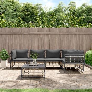 vidaXL 6-Piece Garden Lounge Set with Anthracite Cushions in Poly Rattan
