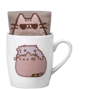 Thumbs Up Calcetines y Taza de café de cerámica Blanca Personajes Pusheen and Stormy, de 12 x 9,5 x 8,5 cm