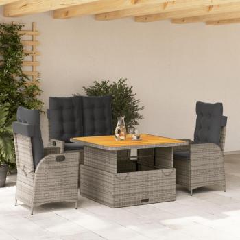 4-Piece Grey Poly Rattan Garden Dining Set with Cushions