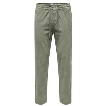 Only & Sons Linus Tapered Fit Corduroy Pants with Elastic Waist, Size M - Castor Gray