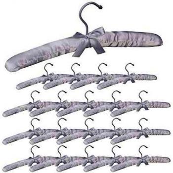 Pack 20 Perchas Forradas de Raso con Lazo Decorativo, Madera-Tela-Metal, Color Blanco, 38 cm