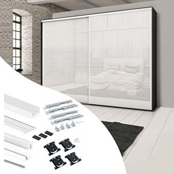 Kit de herrajes para armario de 2 puertas correderas y cierre suave Placard 74, perfil Wave, espesor 16mm, tableros no incluidos, pintado blanco