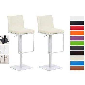Set de 2 Taburetes de Bar Panama con Asiento de Piel Sintética, Altura Ajustable y Giratorios, Color Crema y Estructura Blanca
