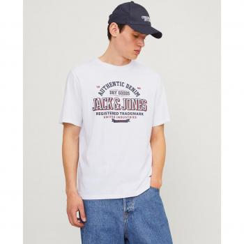 Camiseta Jack & Jones de manga corta con cuello redondo y print frontal para hombre, modelo elogo o-2 color blanco