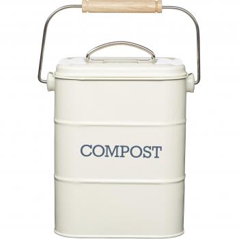 KitchenCraft Living Nostalgia 3L Metal Kitchen Compost Bin, Antique Cream, 16.5 x 12 x 24 cm
