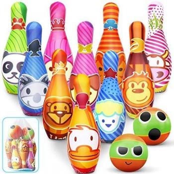 YIMORE Juego de Bolos, 10 alfileres 2 Bolas y Bolsa Bolera de Educativos Juguete Interactivos para Niños Bebé Infantil 2 3 4 5 Años