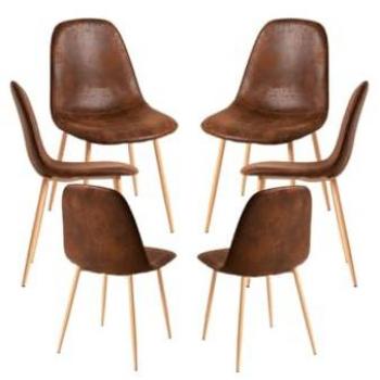 Pack 6 Sillas Teok de Polipiel Marrón Vintage - Completa tu Salón con Estilo