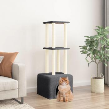 Rascador para Gatos vidaXL con Postes de Sisal, Árbol Torre de Escalada, Color Crema y Gris (Claro y Oscuro), Altura 133.5 cm