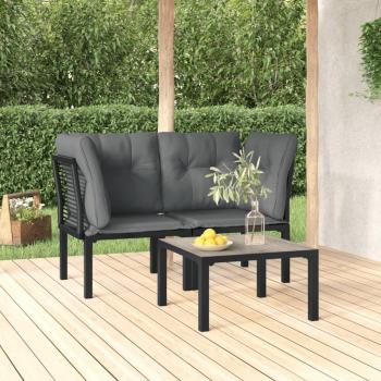 3-Piece Black and Grey Poly Rattan Garden Lounge Set