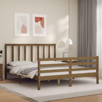 Cama King Size de Madera Maciza con Cabecera Color Miel