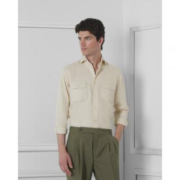 Silbon - Camisa de hombre slim sport unique lisa en beige