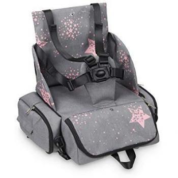 Innovaciones MS 1333 - Booster Bag Stars - Trona De Viaje Portátil, Asiento De Bebés Blando Y Acolchado, Portátil. Convertible En Mochila 2 En 1, niñas, Rosa