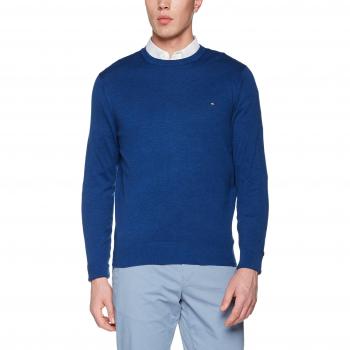 Tommy Hilfiger Cotton Silk Cneck, Suéter para Hombre, Azul