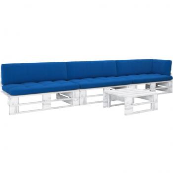 Juego de sofá lounge en paleta de 4 piezas con almohadas en pino impregnado blanco