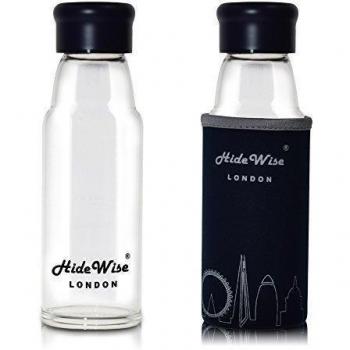 Botella de agua de cristal de calidad premium de hidewise London en funda de nailon