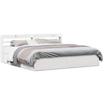 Cama redonda con cabecero blanco 200x200 cm madera maciza de pino
