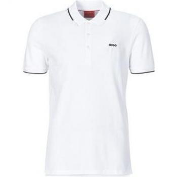 Polo HUGO Hombre Dinoso 222, piqué, tapeta de botones, corte entallado, algodón elástico, color contrastante blanco y rojo