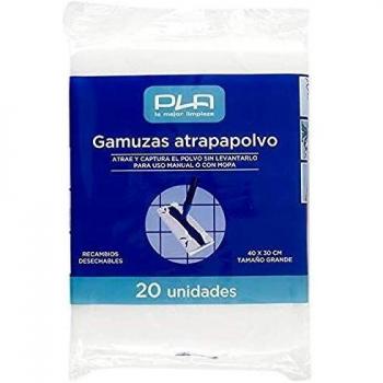 PLA - Gamuza Atrapapolvo desechable para mopa, Set de 60 Unidades 40x30 cm
