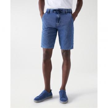 Pantalón corto de hombre liso en color azul Salsa Jeans con textura y mezcla de lino