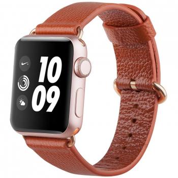Correa Apple Watch 42mm 38mm, FashionAids Correa iwatch de cuero de becerro de lichi Recambio correa con hebilla de Metal de acero inoxidable Oro Rosa y adaptador Oro Rosa para Apple Watch Series 0 1 2 and Version 2015 2016, 38mm Marrón