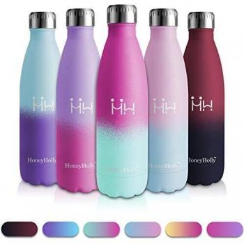 HoneyHolly Botella Agua Acero Inoxidable 500ml, Botella Termica Niños Reutilizable sin BPA, Botellas Aislamiento de Vacío de Doble Pared para Hogar, Cocina, Café, Oficina, Escuela, Bicicleta