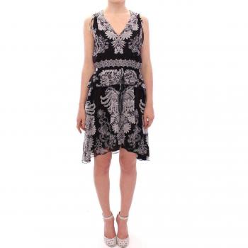 Black Silk Floral Pattern Shift Cocktail Dress