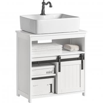 Mueble para Debajo del Lavabo Armario de Baño de Suelo SoBuy BZR61-W con 3 Estantes y 1 Puerta, dimensiones 60 x 30 x 62 cm, color blanco