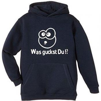 Touchlines Kinder KK191 - Sudadera para niño con capucha, diseño con texto en alemán Was guckst Du!?, talla 152/164, color azul marino