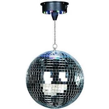 DISCO1-30 - IBIZA - Bola facetada de 30 cm de diámetro con base de 18 LED y cadena de 20 cm - Funciona con pilas
