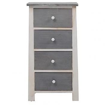 Chifonier Vintage Mobili Rebecca de Madera con 4 Cajones en Blanco y Gris (73x37x27 cm)