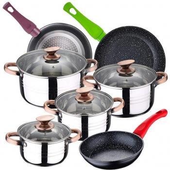 Batería de cocina 8 piezas SAN IGNACIO Nona de acero inoxidable con juego de sartenes (18/22/26 cm) SAN IGNACIO Jolie de aluminio forjado