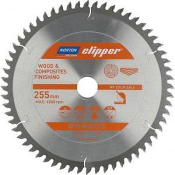 Hoja de sierra circular Norton Clipper 255mm x 30mm, carburo, 60 dientes para madera y materiales compuestos