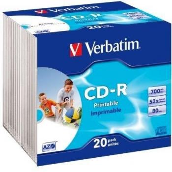 Verbatim 43424 - Cd -R 700Mb 52X Slim 20 Imprimible Photo Super Azo
