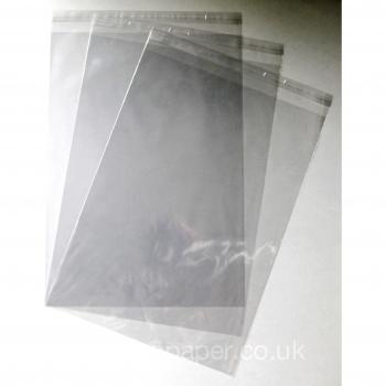 Bolsas de celofán A3, 310 x 435 mm, 30 mm de solapa con cierre autoadhesivo, caja de 100