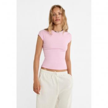 Stradivarius Ribbed Pastel Pink T-shirt XS