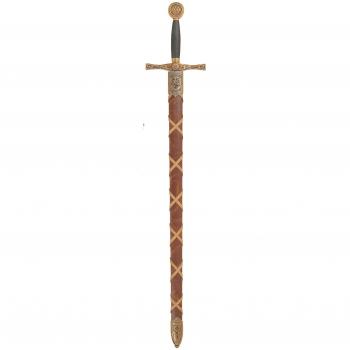 Réplica de la espada Excalibur legendaria del Rey Arturo fabricada en metal y funda de plástico forrada y extraíble. Arma decorativa sin filo