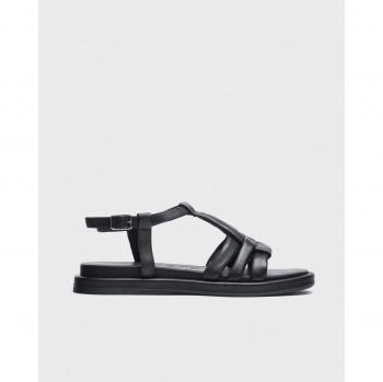 Wonders - Sandalias Planas de Piel Negra con Tiras Entrelazadas, Cómoda Suela Acolchada y Cierre de Hebilla Ajustable