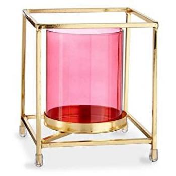 Portavelas Cuadrado Rosa Dorado 11,5 x 12,6 x 11,5 cm Metal Vidrio