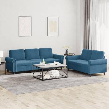 Juego de Sofás 2 Piezas con Cojines, Terciopelo Azul, Sillones de Televisión y Asientos Tapizados para Salón