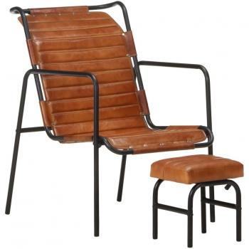 Sillón relax marrón en cuero genuino con reposapiés y reposabrazos