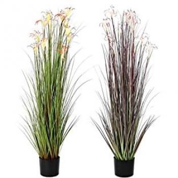 Planta Decorativa DKD Home Decor 45 x 45 x 140 cm Metal Naranja Verde Burdeos PVC (2 Unidades)