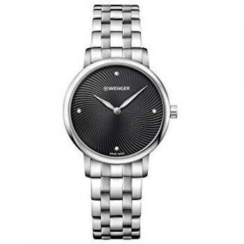 Reloj Analógico de Cuarzo Wenger Urban Donnissima 35mm para Mujer con Correa de Acero Inoxidable Negro/Grey