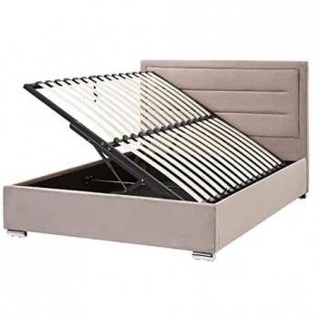 Cama con Almacenaje de Terciopelo Gris Pardo 140 x 200 cm Diseño Moderno Cabecero Acolchado Rouen