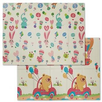 Alfombra Juego Reversible para Niños con Animales, Colchoneta Gateo Lavable de Goma XPE, 195x146 cm, Multicolor