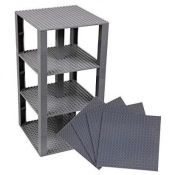 Pack de 4 Bases con Ladrillos separadores 2 x 2 - Construcción en Forma de Torre - Compatible con Todas Las Marcas - 15,24 x 15,24 cm - Gris